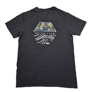 Quiksilver‎ Mens Graphic T-Shirt Black Casual Top Sufer Skater Beach Punk Grunge